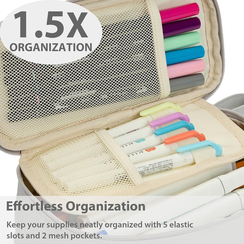 SPACEMATE Pencil Case Pouch Box Bag School Supplies Girls Boys Kids, Cute Preppy Stuff Large Big Capacity Aesthetic Pen Organizer, Back to College Stationary, Light Gray, Standard Stlye, 1800ml - Image 5